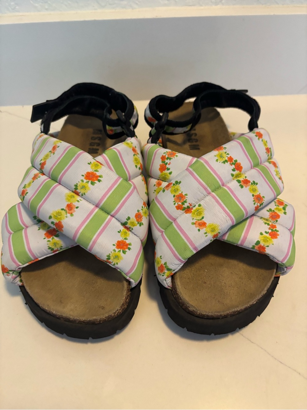 MSGM Floral Striped Platform Sandals EU 39 Women’s US 8-8.5